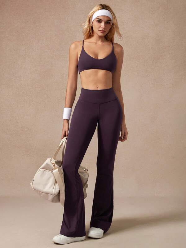 NcmRyu 1 Set de Sujetador deportivo y pantalones elásticos de unicolor para mujer, conjunto de ropa deportiva para fitness, correr, yoga, pilates