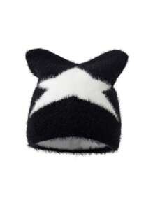 1件新款毛绒猫耳五角星头饰，保暖防风防寒，冬季适用 - 彩色 - 查看 3