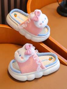 1 Pair Kids Linen Rabbit Slippers, Spring Autumn Girls Indoor Anti-Slip All-Season Boys Floor Slippers Winter - Pink - View 5