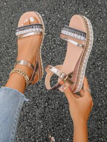 Women's Wedge Thick Bottom Sandals, Casual Versatile Outdoor Wear Thick Bottom Non-Slip High Heel Roman Sandals - Black - View 2