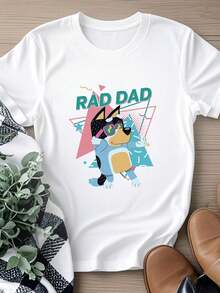 180g Pure Cotton Rad Dad Blue Shirt, Rad Like Dad Tshirt, Birthday Shirt, Gift For Dad, Crewneck For Women Streetwear Fashion Slightly Stretched Unisex Breathable Homme Soft Summer Comfortable Print Round Neck Short Sleeve Versatile Stylish Top For Everyday Wear Designer Clothes Casual Graphic - 白色 - 查看 2