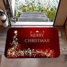 1pc Christmas Doormat, Bathroom Mat, Home Entrance Mat, Small Rug, Bedroom Carpet, Kitchen Mat, Entrance Mat, Non-Slip Carpet, Christmas Decor Doormat, Santa Claus Doormat, Christmas Theme Welcome Mat, Suitable For Indoor, Outdoor, Bathroom, Kitchen Entrance, Office Carpet Mat, Christmas Party Supplies, Holiday Party Decor, Gift For Friends And Family - Multicolor - View 2