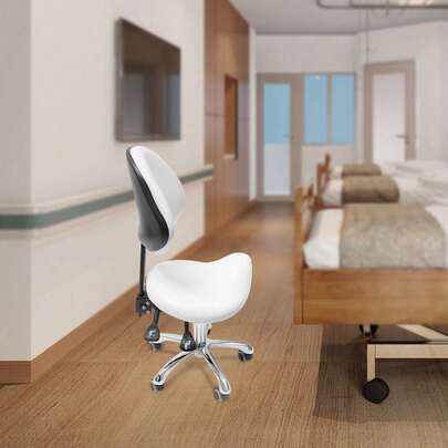 Adjustable Saddle Stool With Wheels, Used In Offices/ Hairdressers/ Beauty Parlors/ Clinics/ Hospitals/ Laboratories/ Workshops, 1*Saddle Stool, White Saddle Stool