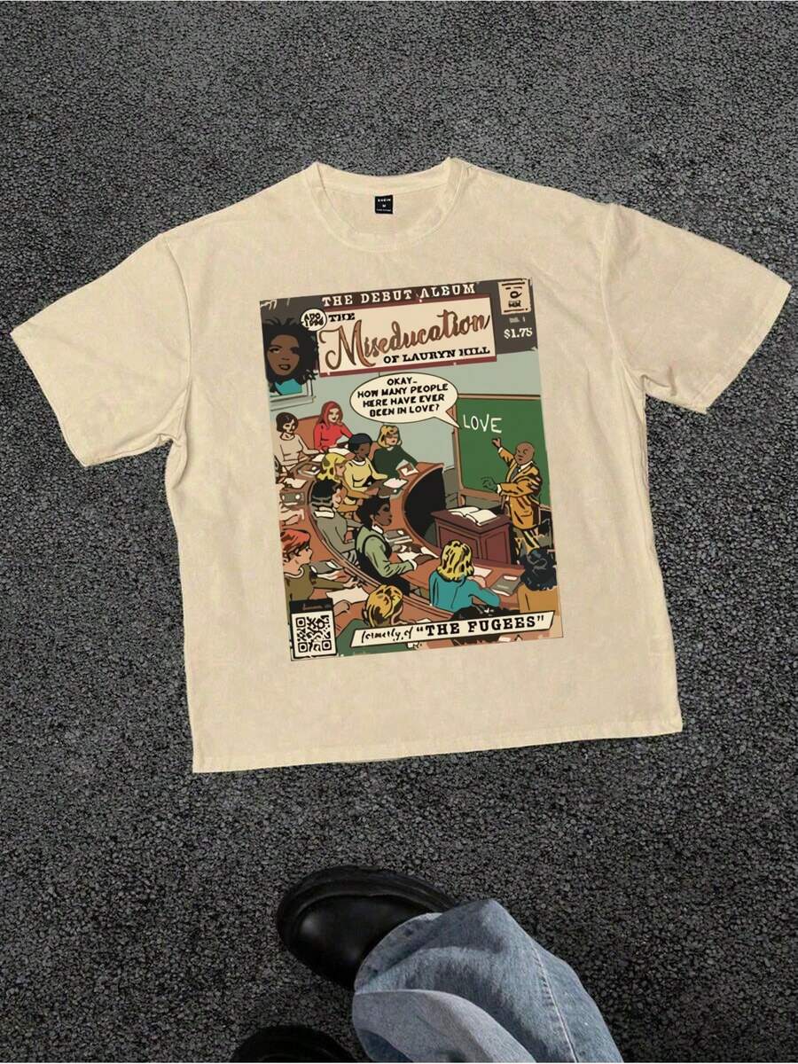 The Miseducation Of Lauryn Hill Graphic Plus Size T-Shirt, Apricot Women's Casual Printed Summer T-Shirt, Great For Beach And Vacation - Màu be - Xem 1