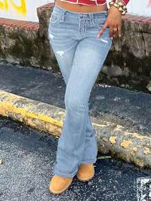 Fashionable & Elegant Slim Fit Flare Leg Jeans For Women - Rửa nhẹ - Xem 4