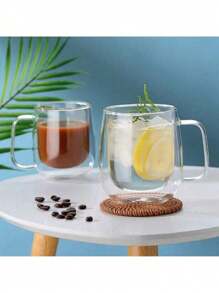 1/2个带手柄双层玻璃咖啡杯，马克杯，双层保温杯。适用于拿铁、卡布奇诺、抹茶、冰美式、奶昔以及冷热饮品。非常适合圣诞节和生日礼物。