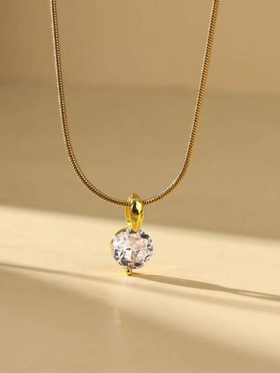 1pc Delicate Water Drop Micro-Inlaid Cubic Zirconia Copper Pendant Necklace,Stainless Steel Necklace, Women's Daily Accessory, Valentine's Day Gift