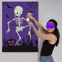 将眼球固定在 Mr.Bone 万圣节派对游戏骨架海报上，附 24 张眼球贴纸，可用作万圣节派对用品课堂游戏 - 紫色 - 查看 7