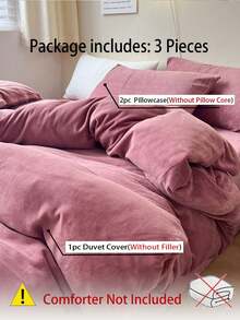 3pcs Soft Velvet Duvet Cover Set (1*Duvet Cover + 2*Pillow Shams), Skin-Friendly Solid Color, Suitable For Bedroom & Guest Room, Machine Washable, All Season