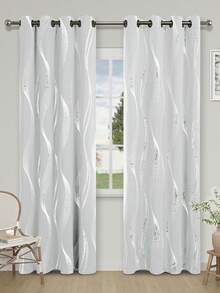 1片銀箔波紋款遮光窗簾,隔熱且防uv,適用於客廳和臥室 - 黑色 - 查看 12