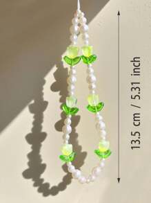 1 件简约郁金香花朵装饰手机壳吊坠腕带包饰，日常配饰手机挂绳相机带