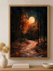 1 X Vintage Autumn Full Moon Dark Forest Art Print, Dark Country Style, Melancholic Autumn Art, Gothic Halloween Art Decoration, Maple Forest Scenery, Night Lily Pond Moon Art Oil Painting, Fairytale Woodland Wall Art, Halloween Autumn Wall Art, Bedroom Decoration, Living Room Decoration, Office Decoration Home Decor Halloween Decor - Multicolor - View 5