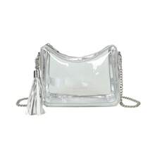 Transparent Bag With Matching Tassel Chain Shoulder Strap - Silver - View 1