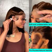 200%密度 HD 13x6蕾絲前頂短直髮自然棕色 4# 處女巴西髮 5x5 穿戴即走預剪無膠假髮 混髮 初學者適用女款 13x4 耳到耳預拔自然髮線 10-14英吋波波假髮 日常使用 - 棕色 - 查看 7
