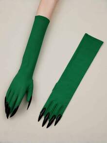1 Pair Of Fun Halloween Claw Gloves - Detailed Red Long Nail Design, Flexible Forked Finger Gloves For Cosplay, Costume Parties, And Horror Performances - Black Fashion Themed Horror Accessories, Long Nail Ghost Gloves For Performance Props, Claw Gloves Home Decor Halloween Decor Room Decor - Multicolor - View 13