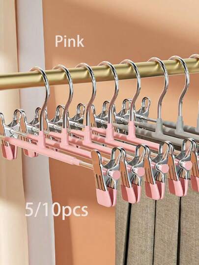 5pcs Non-Slip Coated Pant Rack, Weight 35 Grams Stainless Steel Trouser Hanger, Drying Pant Organizer, Thickened Multi-Function Pant Clips, Wardrobe Storage, White - Regular Size