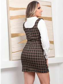 Midi Dress Plaid Houndstooth Color Block Cut And Sew Tweed Knit Zipper Dress Office Evening Holiday Birthday Party Evening Work Formal & Evening Dressy & Casual Airport Wear - 鏽棕色 - 查看 6