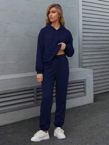 Conjunto  deportivo de pants con sudader de manga larga con cordones con abertura en la parte de adelante. - Azul Marino - Ver 5