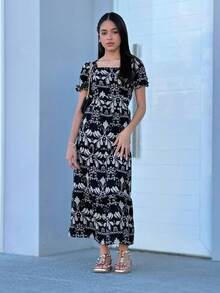 Long Youth Dress Modern Fashion In Lesse Print - Negro - Ver 2