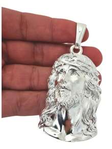Large Jesus Christ Face Pendant 925 Silver Plated