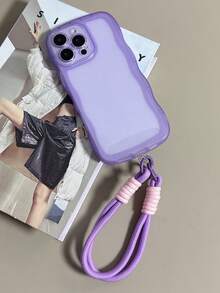 1 pieza Funda de teléfono minimalista de unicolor con marco ondulado y cordón, compatible con iPhone 16 Pro Max 15 14 13 12 11 Xs Max XR X 8 7 Plus, cubierta protectora resistente al agua, golpes, caídas y arañazos