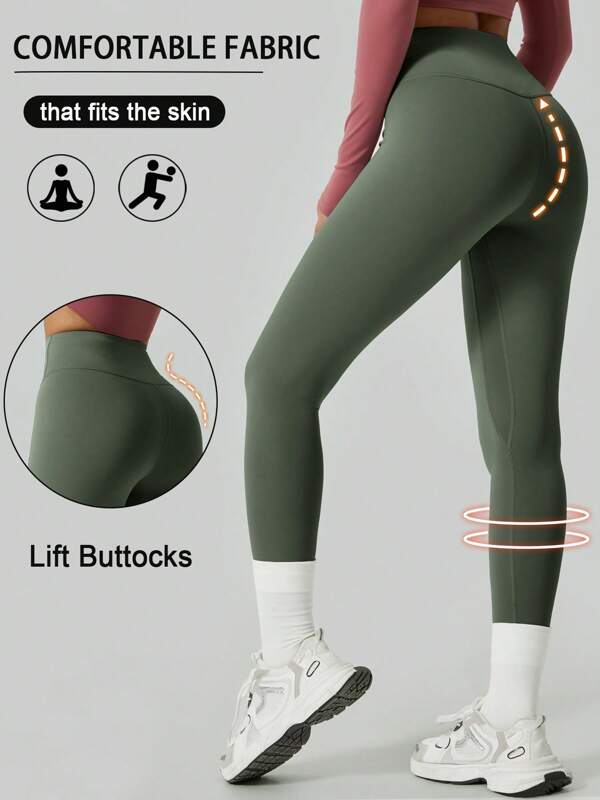 1 pieza Leggings de yoga ajustados y suaves para mujer, pantalones de yoga y fitness elásticos, cómodos y con efecto levantador de glúteos y estilizador de cintura, mallas tipo capri