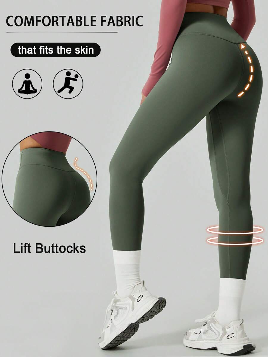 1件装女士柔软贴身瑜伽紧身裤，弹力时尚舒适瑜伽健身裤，收腰提臀七分裤 - 橄欖綠 - 查看 1