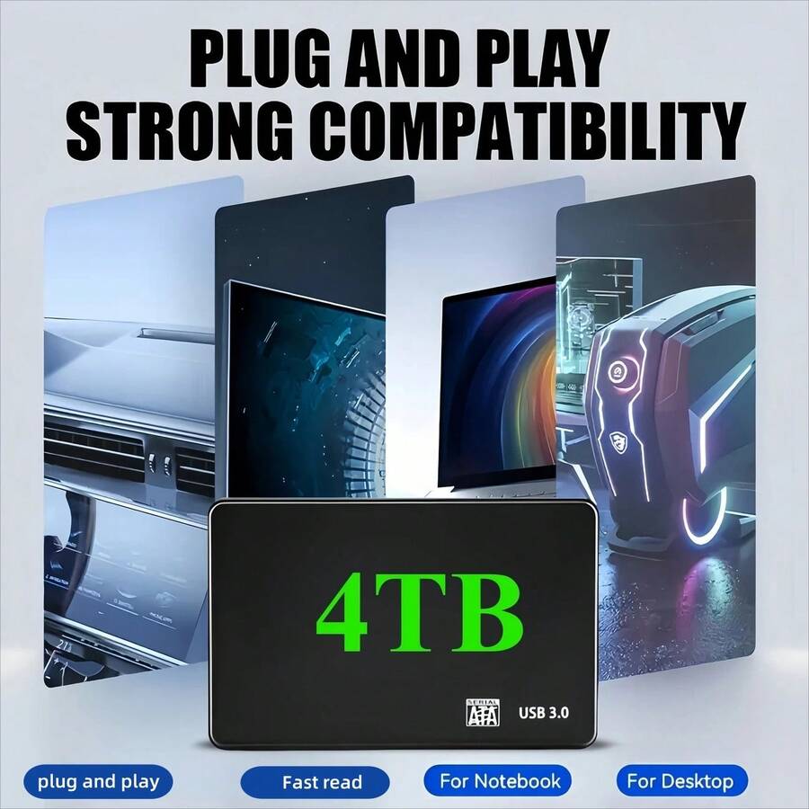 4TB High Speed Portable Portable Hard Drive, High Capacity High Speed Portable Hard Drive, Portable 4TB, Minimalist Design, Reliable Storage, Suitable For Gamers, Students, Professionals, Compatible Models, (USB 3.0) - 4TB - Xem 1