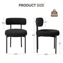 Nalupatio Set Of 2 Modern Dining Chairs – Round Boucle Upholstered Kitchen Side Chairs With Curved Backrest, Thick Cushion & Metal Legs ,Mid-Century Style PU Leather Seat Chairs For Dining Room, Kitchen, Living Room - màu đen - Xem 2