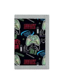 1pc Children/Teenager's Canvas Trifold Wallet, Made Of Polyester, Game Pattern, Hook And Loop Closure, Suitable For Daily Use And Holiday Gifts