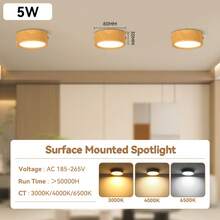 CANMEIJIA 1pc Foldable LED Recessed Light, 220V, 5W/10W/15W/25W, 3 Color Options, Suitable For Indoor Spaces Like Living Room, Kitchen - Wood Grain Surface Mounted Downlight - View 13