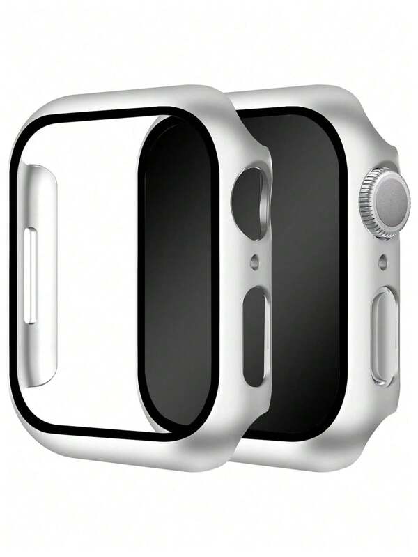 Buit In Tempered Glass Screen Protector- All Around Hard PC Protective Watch Case High Definition Ultra-Thin Cover For Apple Watch Series Ultra/SE/11/10/9/8/7/6/5/4/3/2/1, For Apple Watch Case 38/40/41/42/44/45/46/49mm, Intelligent Watch Case Accessories, Silver