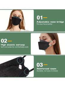 50 片鱼形设计，配有舒适可重复使用的耳挂，ASTM 1 液体屏障，成人透气防护可重复使用面罩，牢固贴合，时尚面部覆盖，耐用面罩 - 彩色 - 查看 2