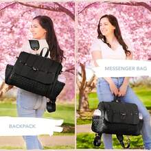 1pc Large Capacity Diaper Bag, Quilted Baby Bag With Adjustable Shoulder Strap, Multifunction Changing Bag For Mom And Dad, Travel Nappy Bag Hospital Bag For NewBorn Baby, Back To School - Black - View 5