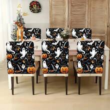 1 pieza/4 piezas/6 piezas/10 piezas Funda de silla de felpa corta con estampado de fantasmas y calabazas de Halloween, funda de silla de felpa corta desmontable, protector de respaldo de silla, adecuado para todas las estaciones, funda de silla decorativa navideña, para comedor, sala de estar, protección de silla para el hogar, con protección de respaldo, aplicable a comedor, oficina, sala de estar, hotel y decoración del hogar