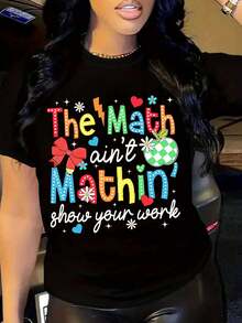 A Fun Math Teacher'S Graphic T-Shirt, Perfect For Math Enthusiasts, A Great Gift For A New Teacher,Women's Plus Size Clothing - màu đen - Xem 1