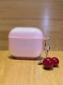 غطاء سماعة أذن بتصميم بسيط وشفاف وبلمسات من الترتر الوردي مع تعليقة كرز قطعة واحدة