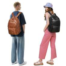 30L Large Capacity Waterproof Business Vintage Style 1pc Solid Color Pu Leather Men Women Backpack Shoulder Bag,Business Laptop Backpack For Men Women, 15.6" Travel Work Backpack Waterproof College Bookbag Purse Faux Leather, College Students, Rookies & White CollarWorkers,Perfect For Work.Business, Commute, College,Vacation Essentials&Back-To-School Essentials,Black - 黑色 - 查看 2
