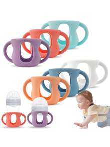 1pc Silicone Sleeve Fits Avent Natural Glass Baby Bottles, Silicone & Easy-Grip Handle Anti-Drop, Compatible With 4/8 Oz Glass Bottles - Multicolor - View 1