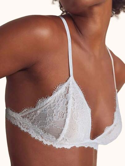 假日季超薄文胸，白色新娘内衣，女士文胸，碎花图案女士内衣，小胸蕾丝睫毛文胸，女士柔软无缝文胸，性感内衣
