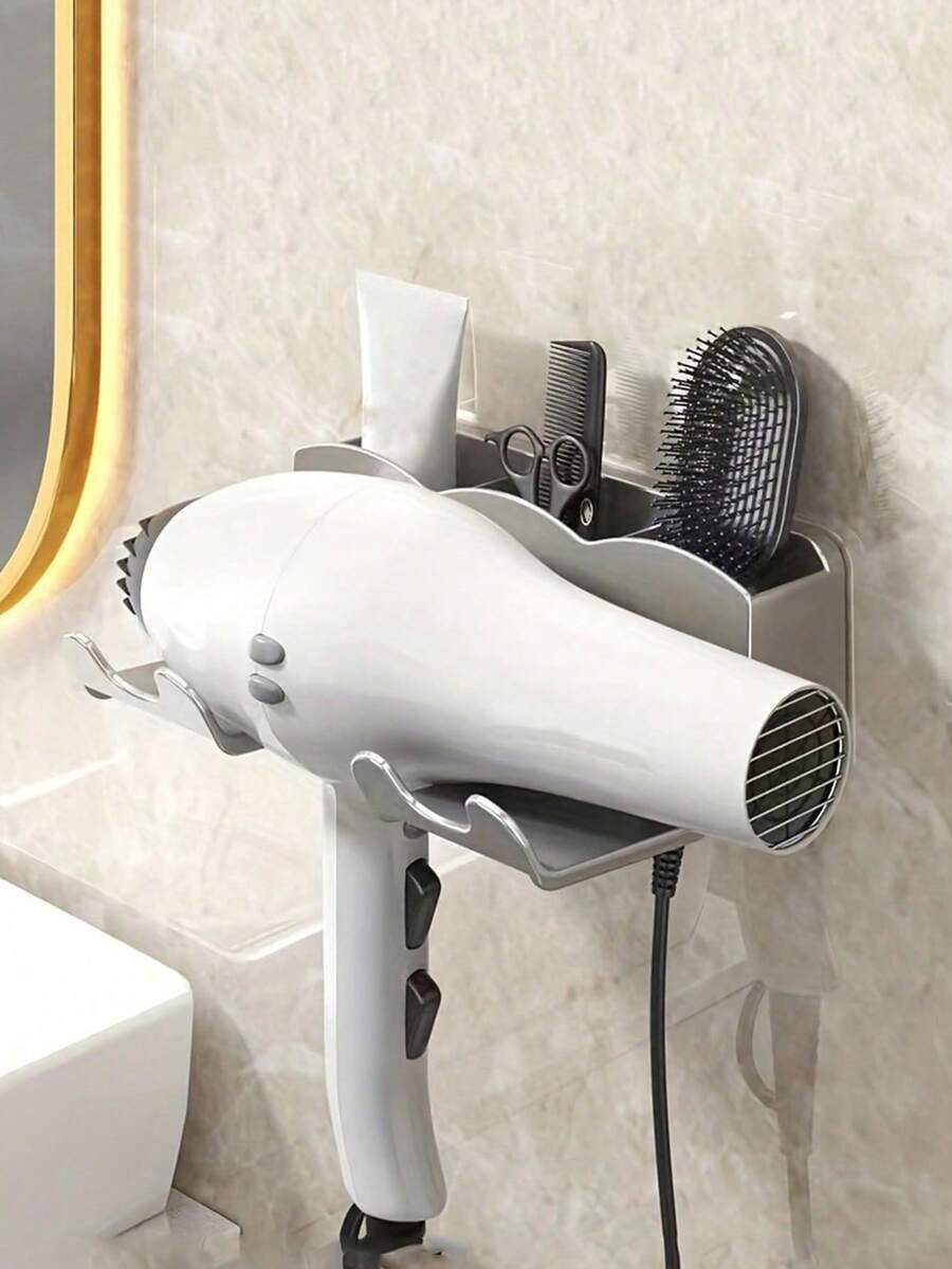 Wall-Mounted Bathroom Storage Rack, Free-Hand-Held Hair Dryer Holder, Seamless Paste, Free-Punch Bathroom Hair Dryer Holder, Hair Dryer Placement Rack Storage Rack - Multicolor - View 1