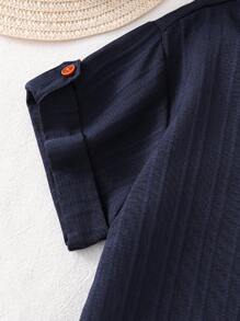 Young Boy Plain Textured Henley Neck Shirt And Shorts Set