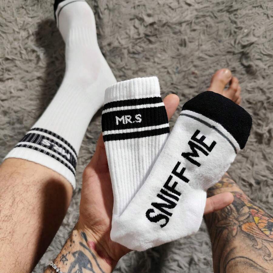 Men's Sexy Cotton Sports Socks Sniff Me Socks - 白色 - 查看 1