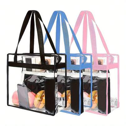 1PC Large Capacity Clear Tote Bag, Waterproof PVC Shoulder Bag, Large Capacity Transparent Shoulder Bag With Zipper, Summer Beach Bag For Travel Sports Swimming, Events, Music Festivals, Work, School, Gym, Home Supplies,Tready Clear Book Bag, Stadium Approved 12*12*8 Clear Transparent Purse Bag For Concerts Sports Events Festivals, Perfect For Beach Vacation, Shopping, And Vacation Essentials