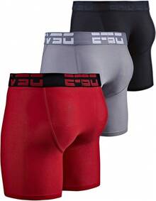 Men's Cool Dry Mesh Boxer Trunks 6-Inch Briefs, 3-Pack - 6吋(黑色/紅色/鋼色) - 查看 3