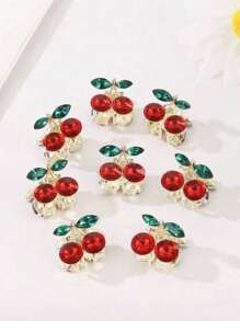 2 Pcs/Set Rhinestone Alloy Cute Cherry Mini Hair Clips For Women Side Bangs Hair Accessories Hair Claws Claw Clips Hair Jaw Clip Hair Clamps Hair Clutch Hair Catcher Clip Fall Winter For Vacation Outfits Woman