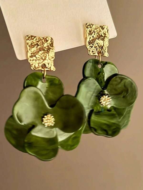 1 Pair Metal & Acrylic Flower Stud Earrings, Vintage Elegant Luxury Vibe Jewelry Accessories For Women, Daily Wear