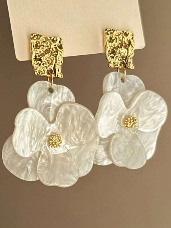 1 Pair Metal & Acrylic Flower Stud Earrings, Vintage Elegant Luxury Vibe Jewelry Accessories For Women, Daily Wear