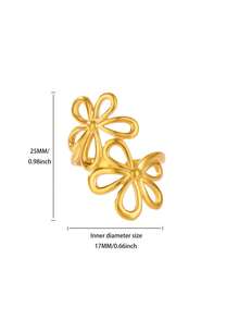 1 Stück Edelstahl Blume Offene Ringe Für Frauen 18K Vergoldet Ring Weibliche Ästhetischen Schmuck Geschenke, Cut Out - Goldgelb - Übersicht 17