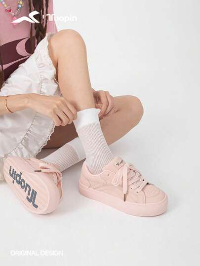 TUOPIN Tuopin Pink Yellow Shoes Women Campus Simple Sneakers Women Solid Color Casual Shoes Breathable Basics Trainers Original Design Lace-Up Modern Fashionable